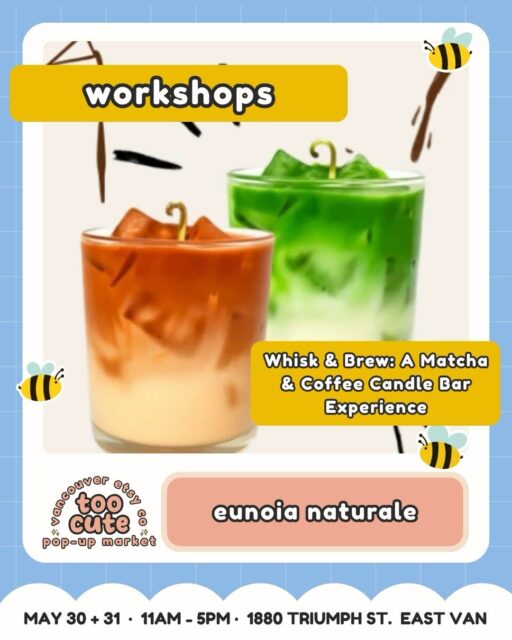 💖Come craft something cute with us 💫
 We’ve got hands-on workshops happening all weekend at the Vancouver Etsy Co TOO CUTE Market 

✨ Whisk & Brews A Matcha & Coffee Candle Bar Experience with @eunoianaturaleca on May 30

✨ Create your own custom leather blossom charm with @mameyogoods on May 30

✨ Carve your own mini stamp with @radish_designs_ May 30

✨ Create Magical Wax Seal Stamp Stickers with @emilysoscribbly on May 31

✨ Create a personalized scented satchet with @theollieandco on May 31

🗓️ May 30–31 📍 Maritime Labour Centre, East Van 🐶 Pet-friendly + accessible 🎟️ Workshop tickets include market admission for the weekend!

Hit up 🔗 in bio for more details!

🎭 Come in costume for a bonus ballot! Keep it family-friendly and you’ll be entered to win a prize package.

#VancouverEtsyCo #TooCuteMarket #VancouverMarket #diyworkshops #EastVan