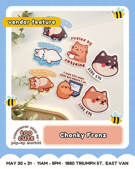 Add this booth to your must-visit list ๐
Meet Chonky Frenz @chonkyfrenz โ bringing Stickers, sticky notes, washi tapes, keychains + phone grips to TOO CUTE.
Chonky Frenz is a Vancouver-based shop creating stationery and lifestyle goods featuring chonky characters and cute artโdesigned to brighten your everyday life! Tina is the owner & artist behind Chonky Frenz. Chonky Frenz was inspired by her Shiba Inu, whose silly and funny personality sparked the creation of their characters!
Theyโre all about cute stationery and lifestyle goods shop, and their booth is such a sweet stop for anyone who loves discovering local Canadian makers.
Come say hi, browse their creations, and make a day of it with us in East Van.
๐๏ธ Want the ticket link? Comment TICKETS and weโll send it straight to your DMs.
Tickets are just $3 and good for both days | Kids 12 + under FREE
๐ฐ Buy early = more chances to win market cash + swag!
For every 100 tickets sold, weโll draw for market cash or swag to spend at the market.
๐ 50% of ticket proceeds benefit Backpack Buddies Canada + Quest Non-Profit Grocery Market.
๐ญ Come in costume for a bonus ballot! Keep it family-friendly and youโll be entered to win a prize package.
๐๏ธ Sat May 30 + Sun May 31 | 11amโ5pm
๐ Maritime Labour Centre, 1880 Triumph St, East Van
๐ถ Pet-friendly + fully accessible
๐ Comment TICKETS to grab yours!
#VancouverEtsyCo #TooCuteMarket #VancouverMarket #VancouverMakers #EastVan