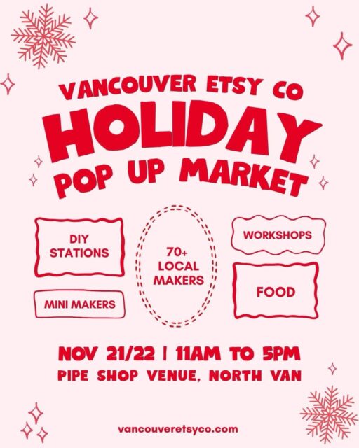 📣 There are still spaces available for certain categories! Application link in profile 📣
✨ Vancouver Etsy Co - Holiday Pop Up! 🎄
70+ local makers & mini-makers, coffee, food, and workshops—find the perfect gift and make memories!
🗓️ Nov 21 & 22 | 11–5
📍 Pipe Shop Venue, North Van
🎟️ $5 admission (50% proceeds to Backpack Buddies and Quest Non Profit Grocery)
Comment HOLIDAY to buy yours—early ticket holders get more chances to win market cash & goodies!
Support local, give back, and celebrate with your community!